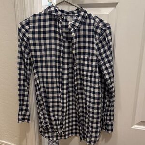 J. Crew Navy and White Plaid Shirt